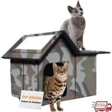 Large Outdoor Cat House Easy Assemble Weatherproof Shelter Portable W/ Side Door