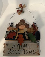 Autumn Greetings Scarecrow 13  Fall Seasonal Hanging Sign