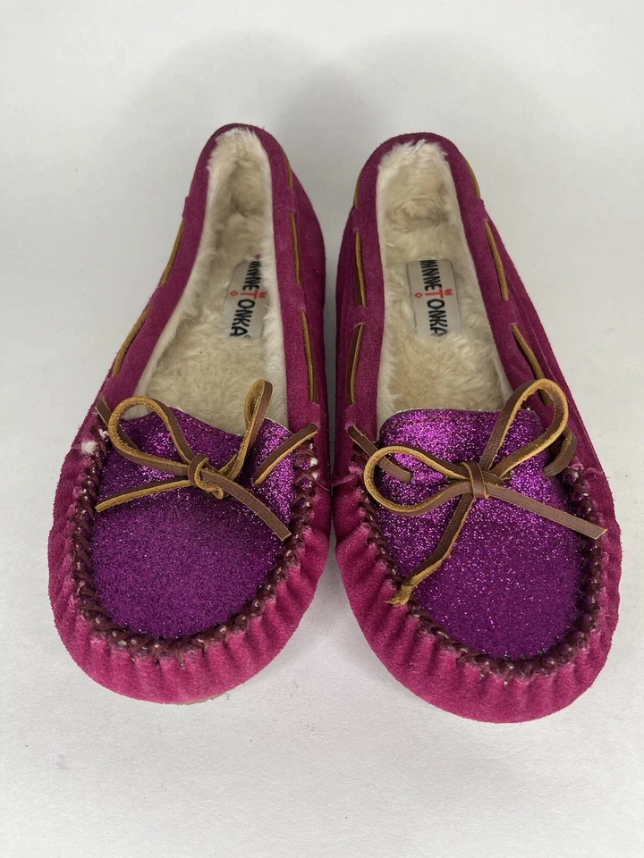 Minnetonka Mocasines Mocasines Zapatos Zapatillas Mujer Talla 7 Rosa Gamuza Forro de Piel Foto 4 de 4