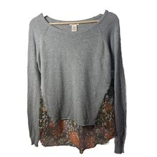 Sundance Sweater Small Floral Gray Cashmere 100% Silk Hi Lo Feminine Relaxed