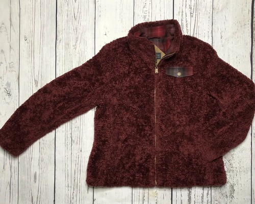 Pendleton giacca donna grande fuzzy zip sherpa rosso scuro tasca 1689 - Foto 3 di 9