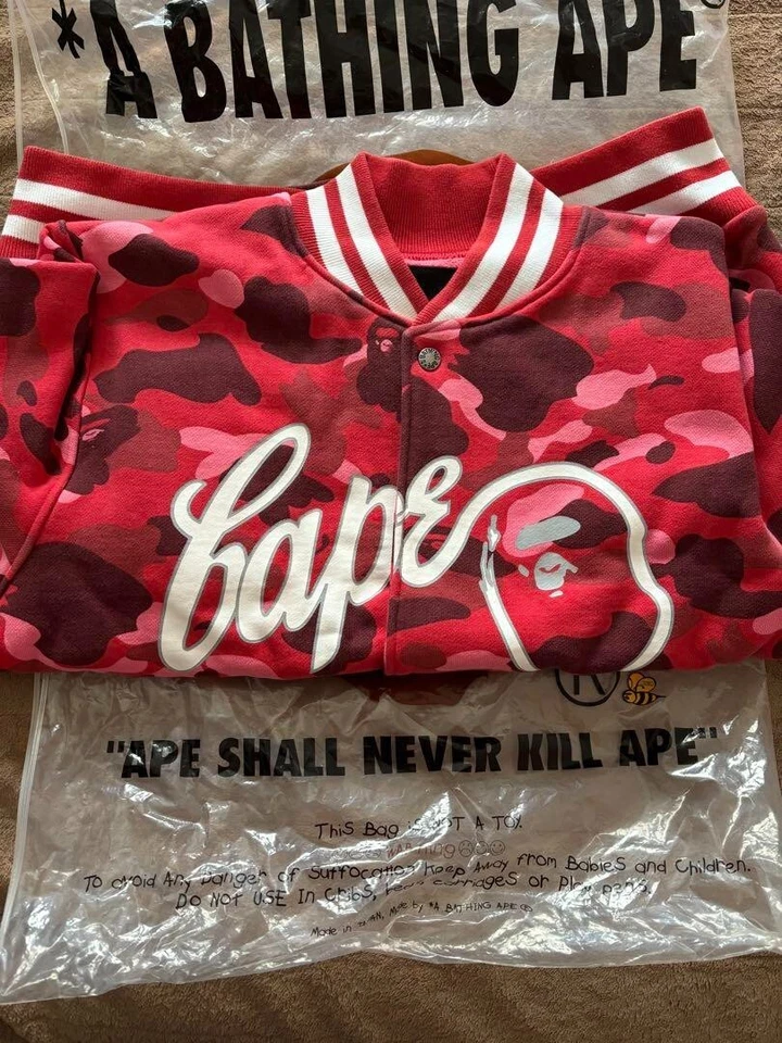 Bape OG Pharrell Red Camo Varsity Jacket A Bathing Ape Jacket Unused VTG - Image 3 of 4