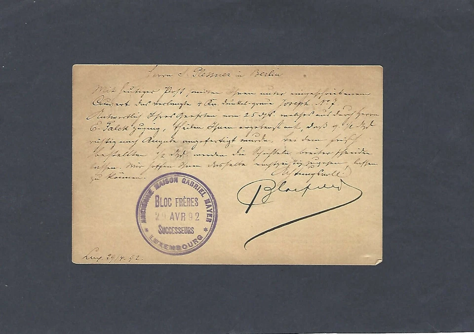 1892 UPU POSTAL CARD LUXEMBOURG TO BERLIN,GERMANY - Image 2 of 2