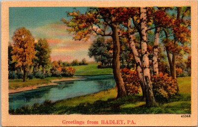 Scenic View, Greetings From Hadley PA c1948 Vintage Postcard G57