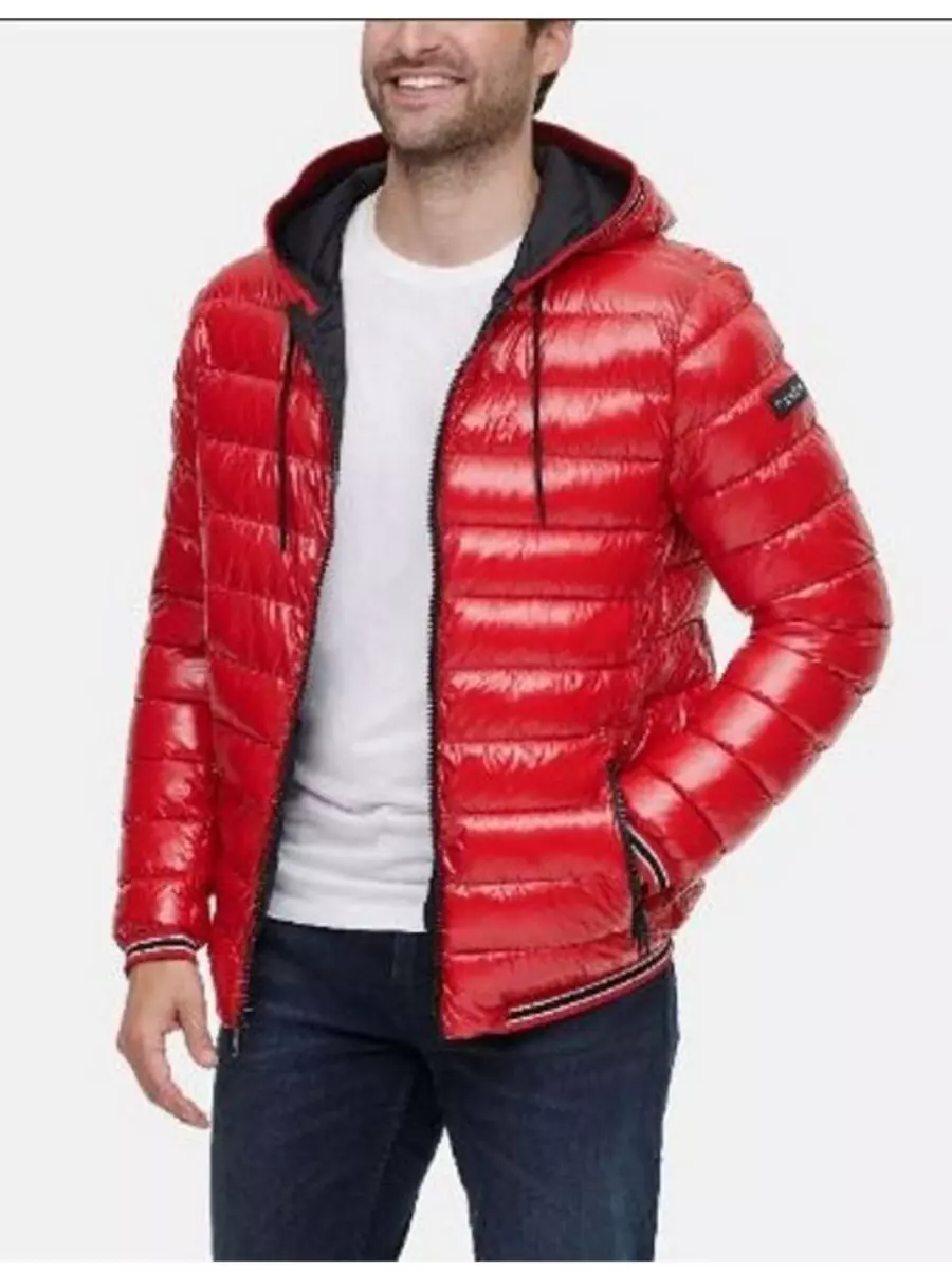 CALVIN KLEIN Mens Water-resistant Super Shine Hooded Puffer Jacket True Red  Sz L | eBay
