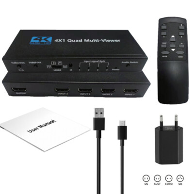 4K HDMI Quad-Screen Multi-Viewer Splitter 4 Inputs to 1 Output  Seamless Switch 