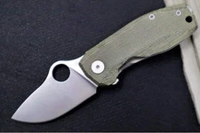 Spyderco Spynano FLASH BATCH - Green Canvas Micarta & Titanium Handle / M398 Ste