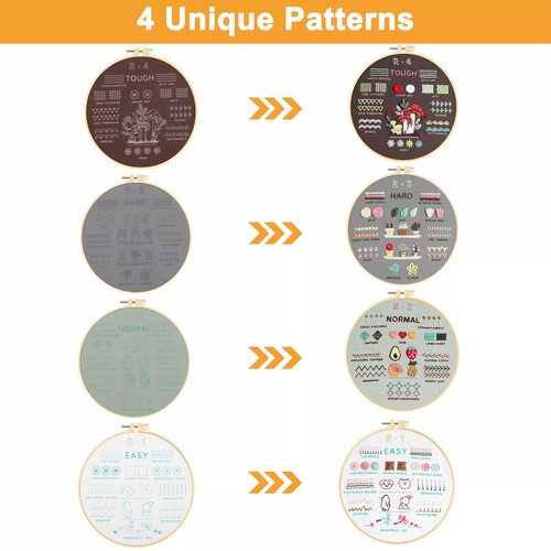 4 Embroidery Starter Kit for Beginners Cross Stitch Stamped DIY Decor Craft Tool - Picture 3 of 8