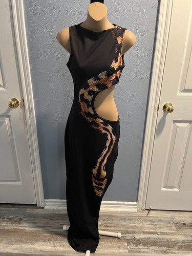 Murci Dress Sleeveless Dress, Form Fitting, Snakeskin, Black, Size 4, nwt