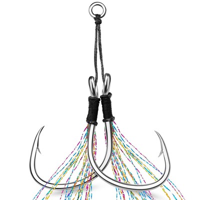 6Pair Double Assist Hooks Carbon Steel Jig Hook Big Game Saltwater Fishing Hook