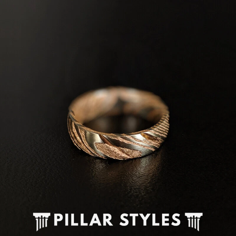 6毫米玫瑰金戒指大马士革钢戒指男式结婚戒指-独特的大马士革戒指 — 第 2/4 张图片