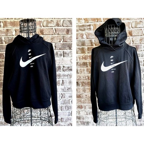 NWT 2017 Nike Oversized Hoodie Womens Sz M Black Swoosh Just do It Pullover - Picture 2 of 13