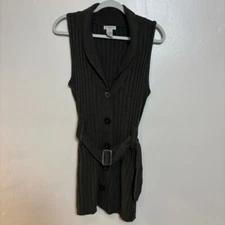 Vertigo Paris Women's Sweater Vest Belted Button Down Angora Green Size Large