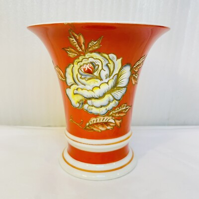 Schaubach Kunst Porcelain Vase Rust Red Floral Hand Painted No. 45 Vintage