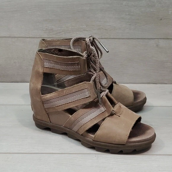 sorel ankle leather lace up wedge shoes