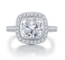 Cushion Halo Cz 925 Sterling Silver Wedding Band Engagement Ring Sz 3-12 TYR016