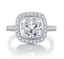 Cushion Halo Cz 925 Sterling Silver Wedding Band Engagement Ring Sz 3-12 TYR016