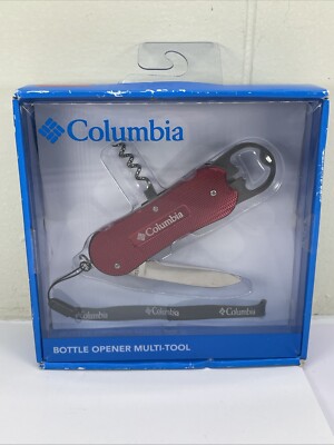 NEW Columbia FIRE RED Bottle Opener Pocket Knife Multi-Tool w/Lanyard In Box