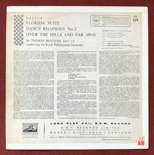 ASD 329 W/G Delius FLORIDA SUITE / BEECHAM / RPO rare HMV LP - Imagen 2 de 4