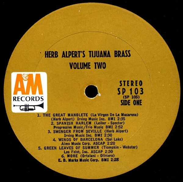 Herb Alpert's Tijuana Brass – Volume 2 - 1966-A&M SP 103 Vinyl LP Album  VG+/VG Foto 2 de 3