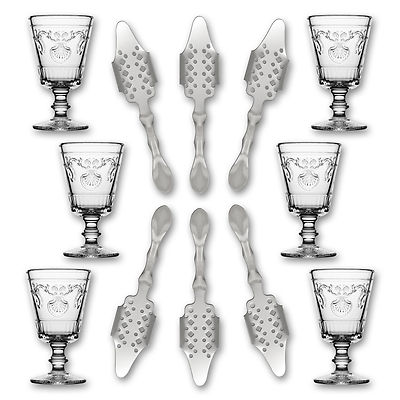 6x La Rochere Absinth Glas Versailles 200ml + 6x Absinth Löffel Bistro