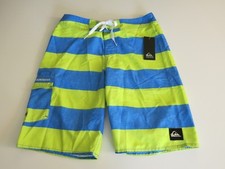 Quiksilver Boys 26 Turkish Blue Yellow Stripe Surf Board Shorts Beach