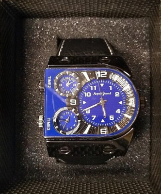 NEW Auguste Jaccard J09 Men's Travers Three Timezone Unique Fun Blue/Black Watch