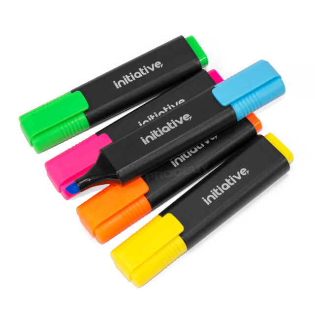10 x Highlighter Pens Fluorescent Yellow Orange Pink /& Blue Wedge Tip Green