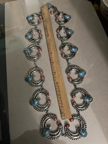 Costume Jewelry Vtg  Necklace Squash Blossom Faux Turquoise and Corral Von Maur