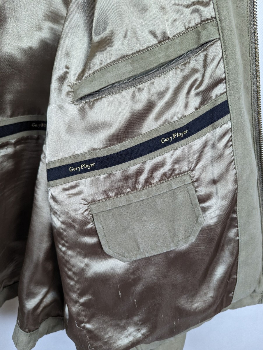 VINTAGE Gary Player Jacket Taupe 2XL Faux Suede Bomber