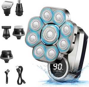 9D 6-In-1 Electric Shaver Cordless Hair Trimmer Bald Head Razor for Men Wet Dry