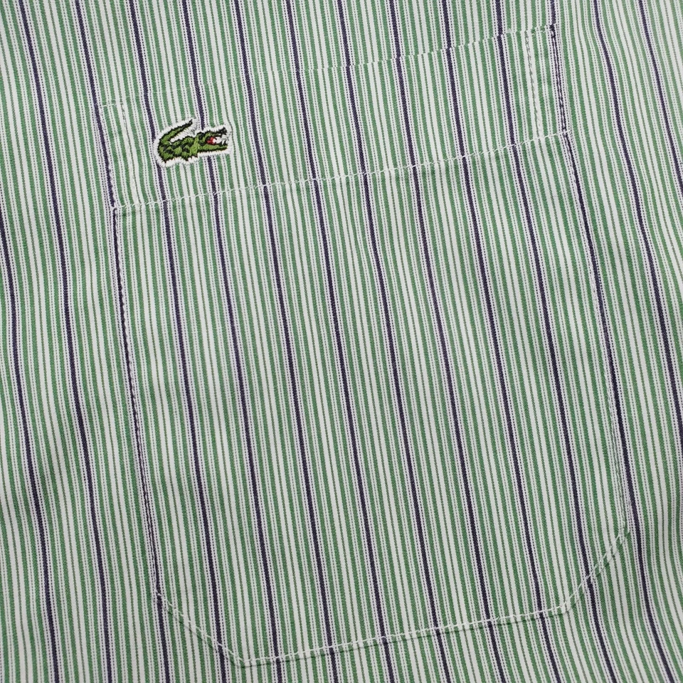 Camisa Lacoste Para Hombre 44 Verde Púrpura Rayas Ajuste Moderno Negocios Profesional Foto 3 de 4