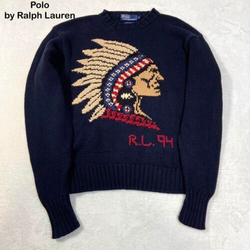 Ralph Lauren Polo 1994 Indian Head Knit Sweater Size M 90s Vintage - Picture 1 of 8