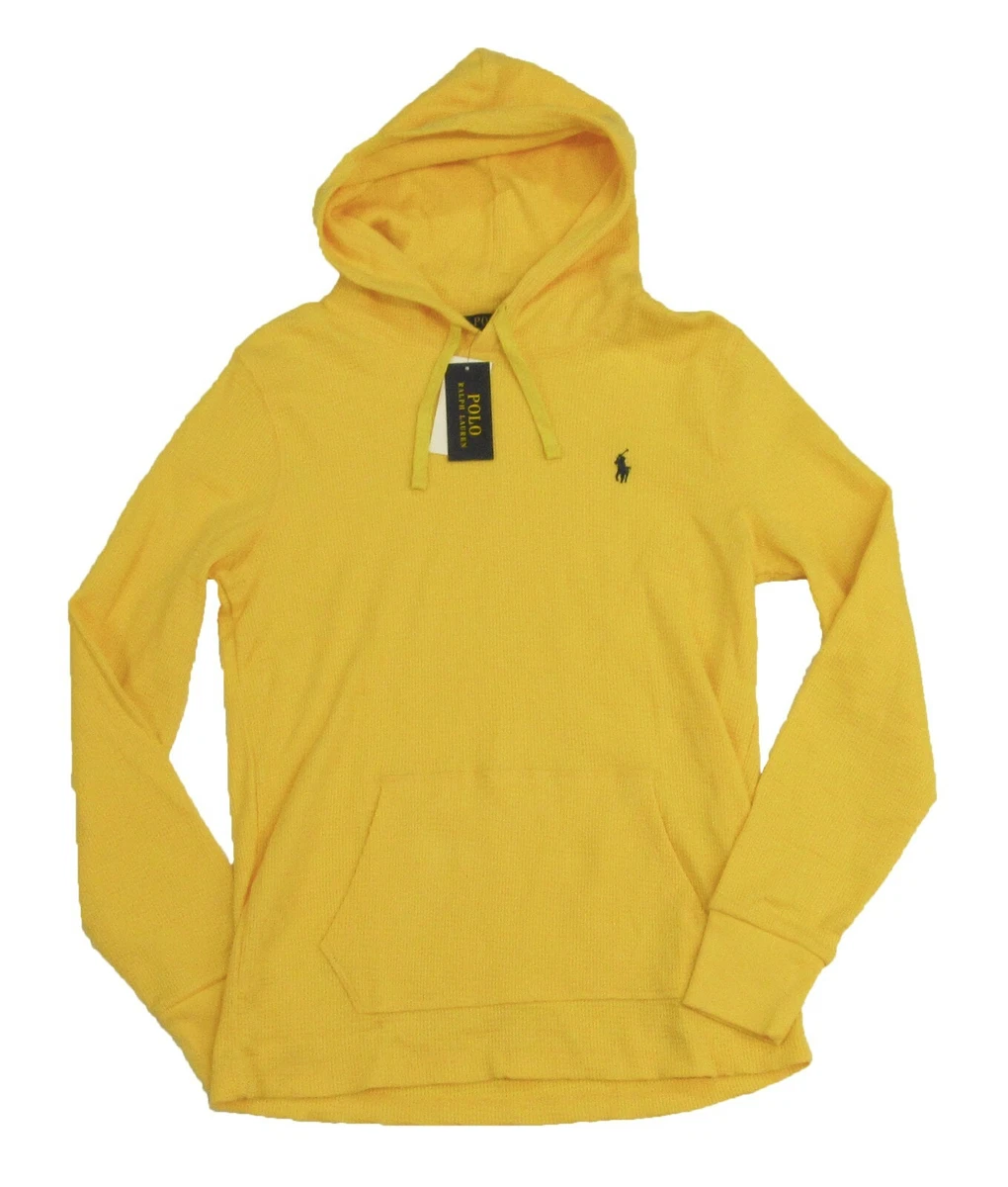 Polo Ralph Lauren Men s Yellow Solid Cotton Waffle Knit Thermal Pullover Hoodie