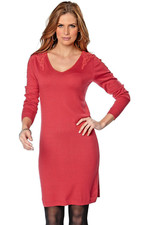 Red Knitted Guipure Lace Detail Fine Knit Jumper Sweater Dress Size 10 - 12 New