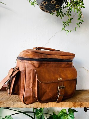 Goat Brown Leather Warranty Bag  Camera Messenger Classic Bag Padded Satchel Bag