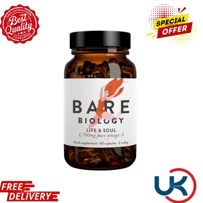 BRANDED Bare Biology-Life & Soul 1,700mg Pure Omega 3 Fish Oil 60 Capsules Free Shipping