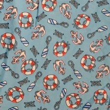 Nautical Cotton Fabric Red White Blue Anchors 40"x69"