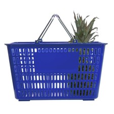 HUBERT Blue Plastic Shopping Basket 30 Liter - 18 3/4"L x 13 3/8"W x 10 3/8"D