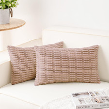 Pack of 2 Corduroy Decorative Throw Pillow Covers 12x20 Inch Soft Striped Pillow