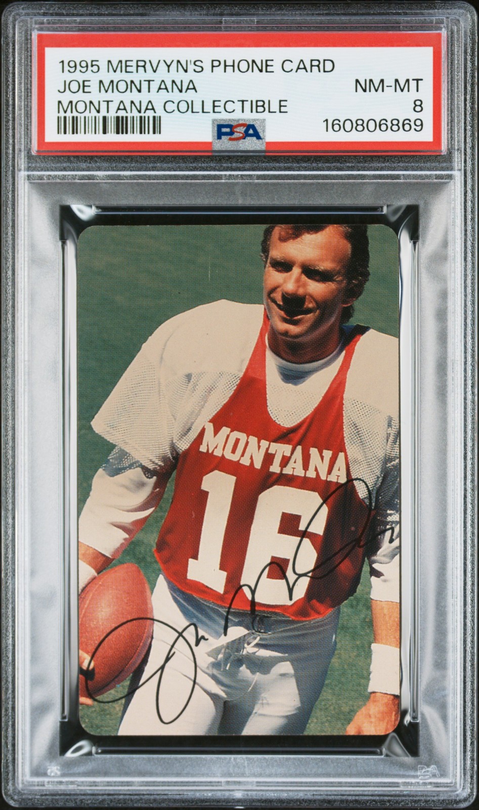 1995 MERVYN'S PHONE CARD MONTANA COLLECTIBLE JOE MONTANA PSA 8 view 1