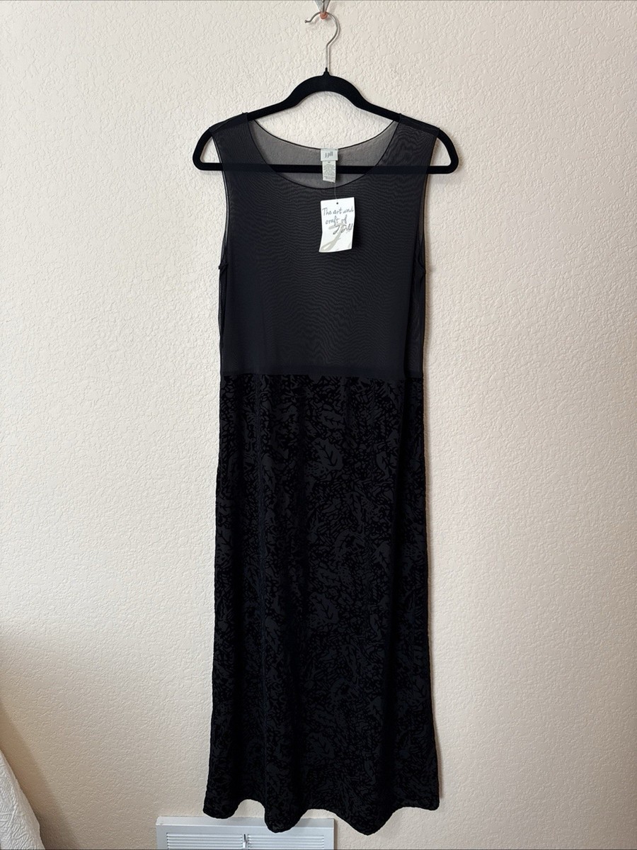 NWT J. Jill Vintage Sleeveless Mesh Sheer Velvet Burnout Black Maxi Dress  Sz M | eBay