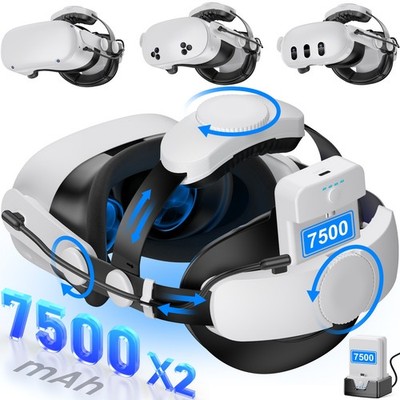 2*7500mAh Akku VR Verstellbares  Headstrap für Meta Quest 3/3s/Quest 2 Zubehör