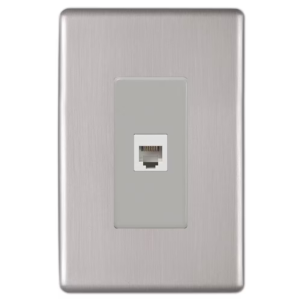 Kentley Screwless 1-Gang Phone Jack Steel Wall Plate - Brushed Nickel