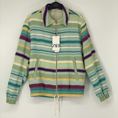 Men s Zara Jackard Multi Color Jacket NWT Size Small Zip, Bottom Cinch Pully New