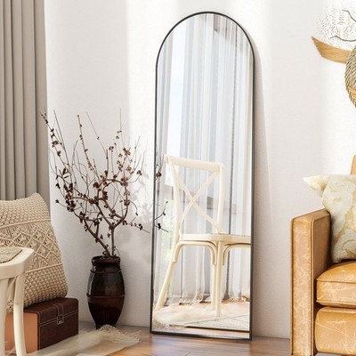 59.1''x16'' Arched Full Length Mirror Metal Frame Floor Mirror W/ Stand Black