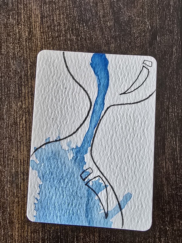 ACEO Original Art by SY Blue Hourglass Time Watercolor Splatter Glitter 