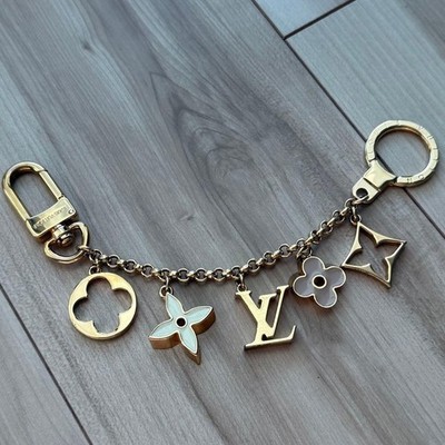 LOUIS VUITTON Taschenanhänger Kette Fleur de Monogram M65111 Gold Creme Rosa ...