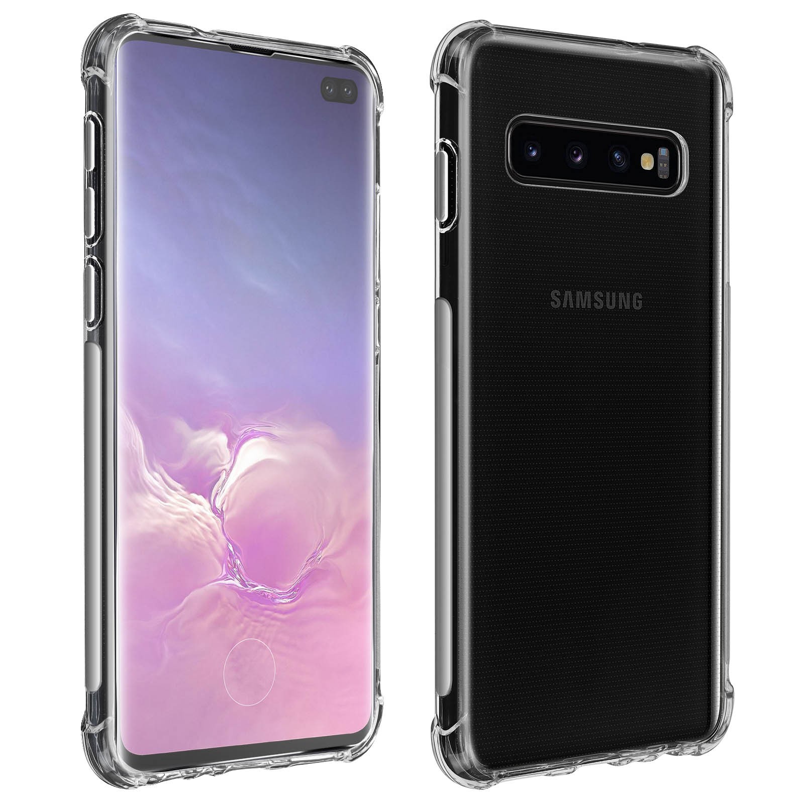 Protection Écran Verre Trempé Galaxy S10 Plus avec Coque Antichoc en Silicone Souple