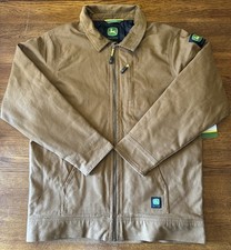 John Deere canvas work jacket boys XL 14/16 corduroy collar Brown quilted lining